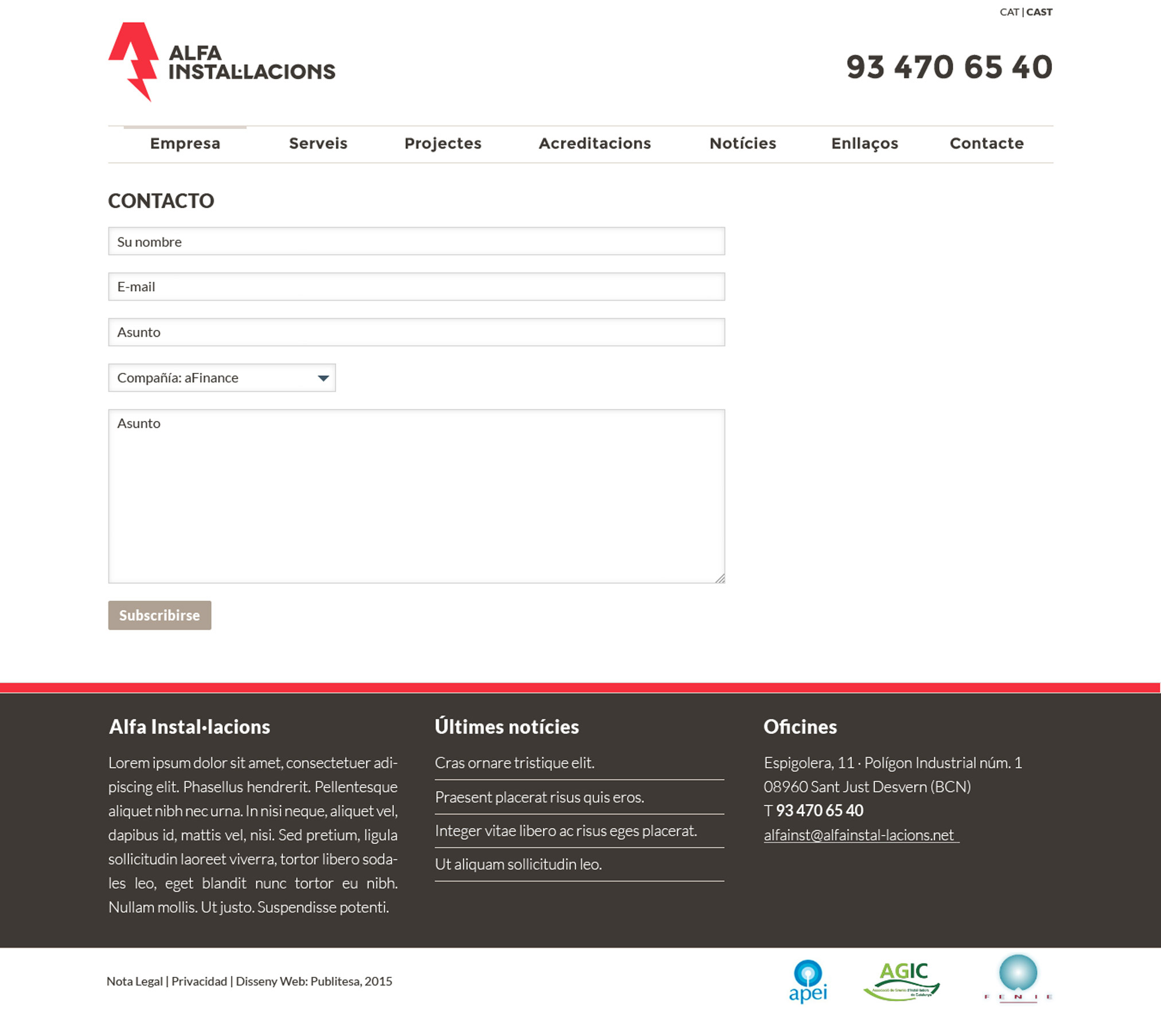 Alfa Instal·lacions Gràfica Web Formulari de Contacte